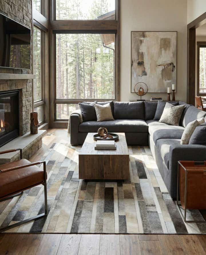 5' 6 x 7' 7 Cowhide Leather Rug