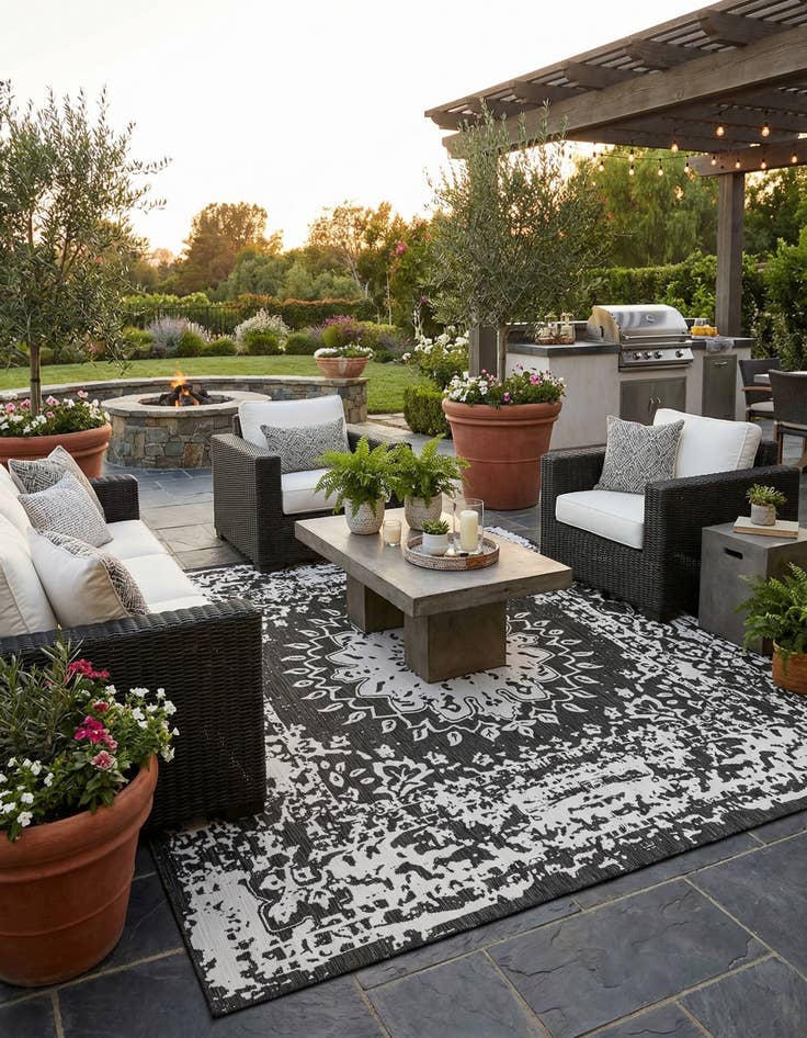 Detail image of 12' x 12'  Washable Traditional Indoor / Outdoor Square Rug