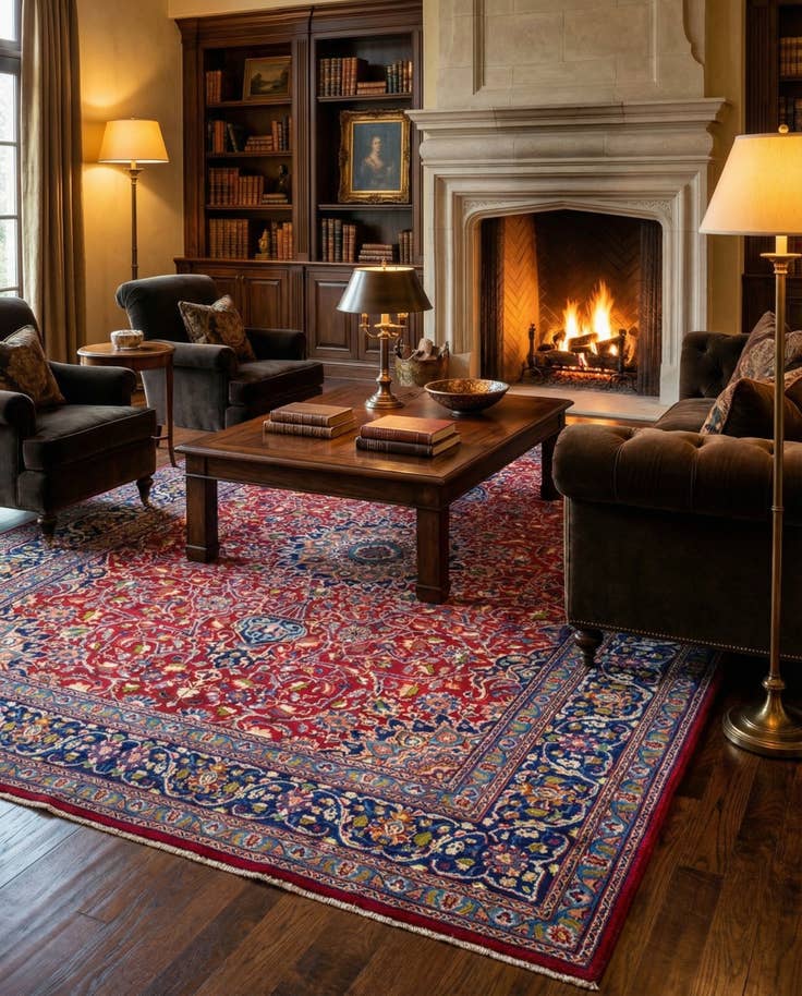 Detail image of 9' 6 x 12' 9 Hand Knotted Mashad Persian Wool Rug