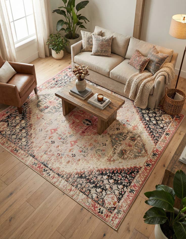 Detail image of 10' x 10'  Washable Traditional Indoor / Outdoor Square Rug