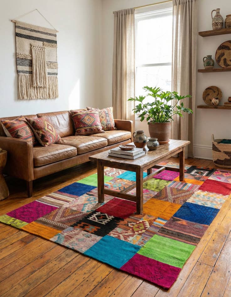 Detail image of 5' 7 x 7' 11  Hand Woven Kilim Patchwork Wool Rug