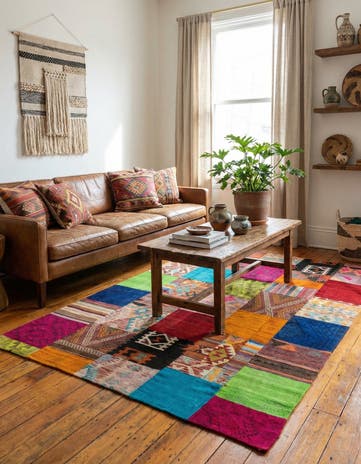 5' 7 x 7' 11 Hand Woven Kilim Patchwork Wool Rug