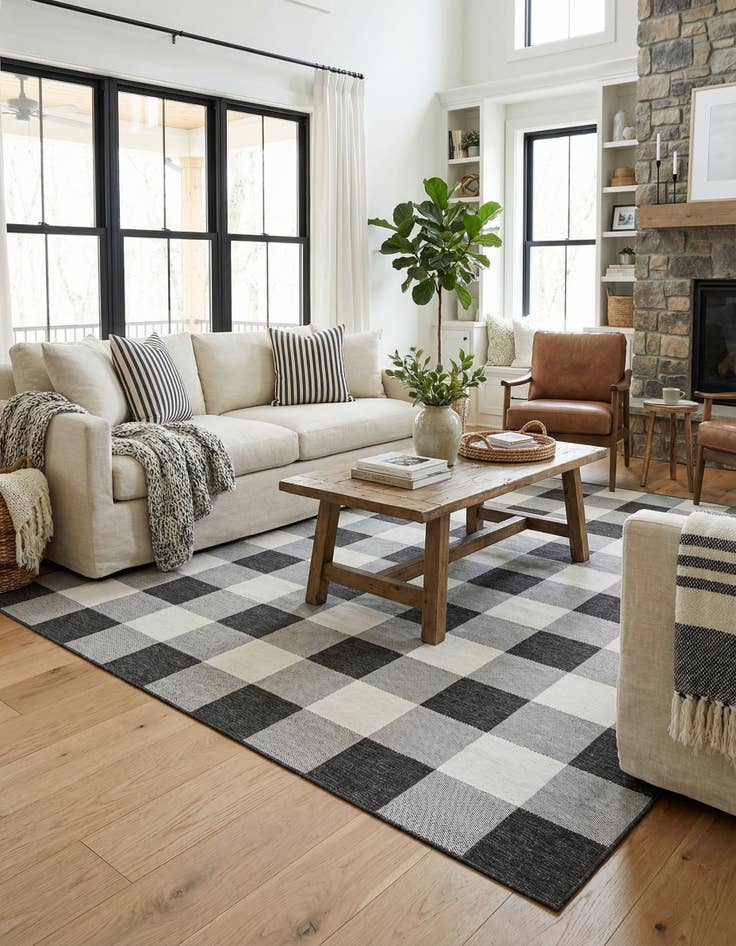 Detail image of 10' x 10'  Washable Checkered Indoor / Outdoor Square Rug