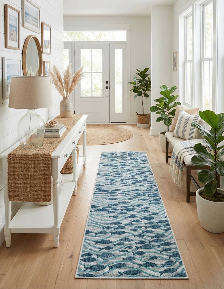 Detail image of  2' 7 x 12'  Washable Coastal Indoor / Outdoor Runner Rug