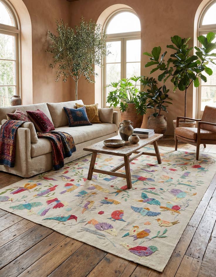 Detail image of 6' 8 x 8' 11  Hand Woven Kilim Suzani Wool Rug