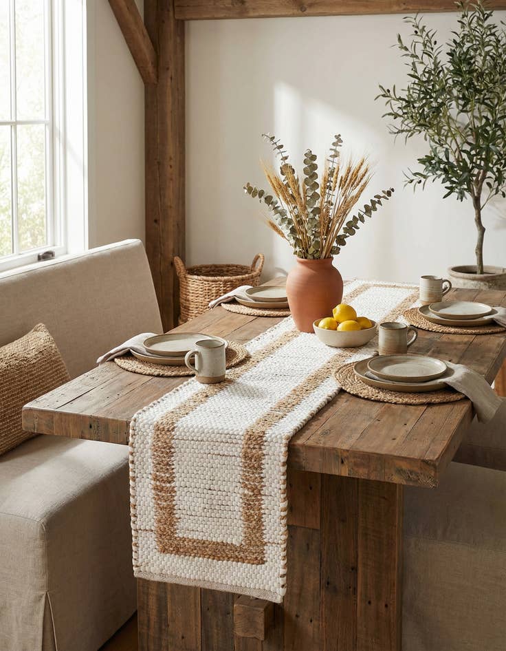 Detail image of 1' 2 x 5' 1  Hand Woven Chindi Jute Table Runner Rug