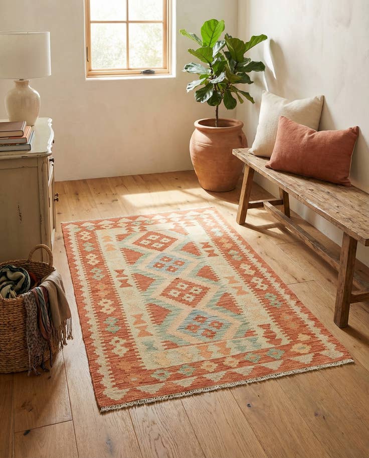 Detail image of 2' 9 x 4' 3 Hand Woven Kilim Waziri Wool Rug