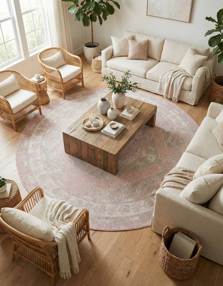 Detail image of 13' x 13' Easy-Clean Traditional Indoor / Outdoor Round Rug