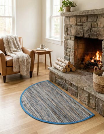 Blue Hand Woven Chindi Jute Hearth Rug