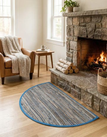 Blue Hand Woven Chindi Jute Hearth Rug