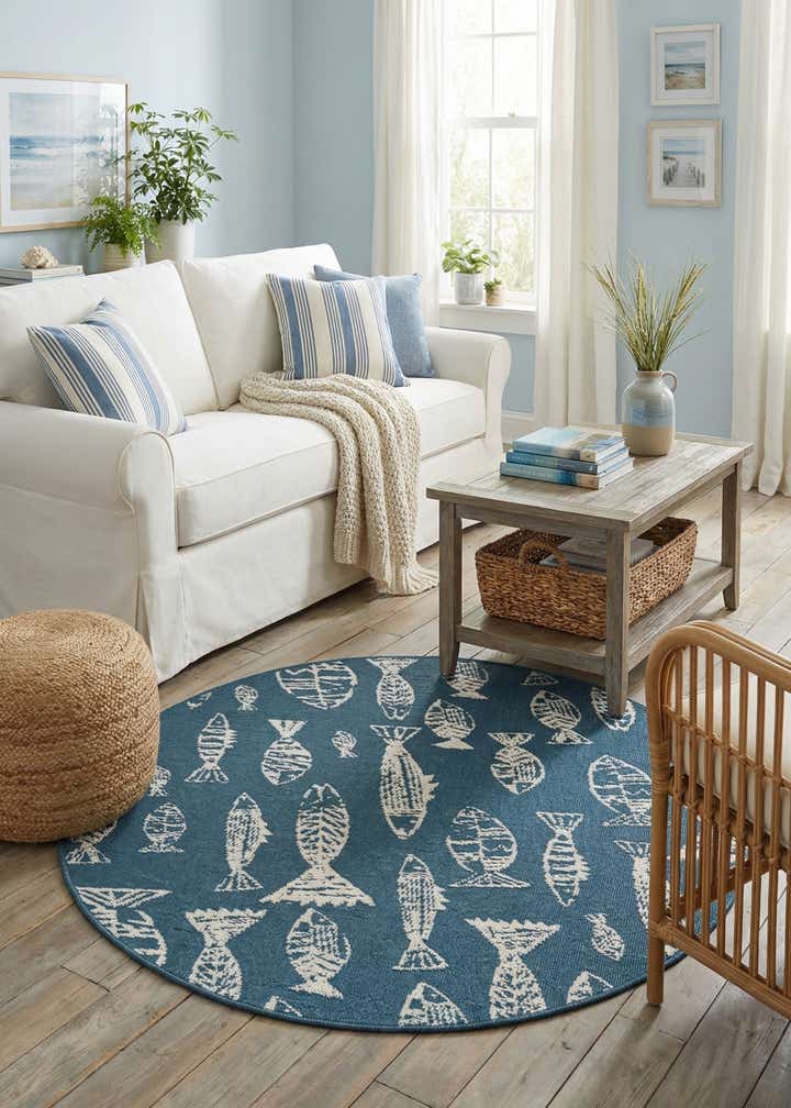 4' x 4' Easy-Clean Coastal Indoor / Outdoor Round Rug