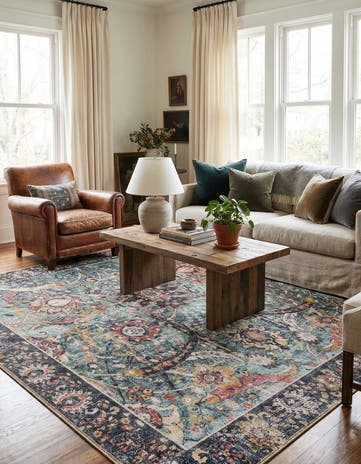 Vintage Green Washable Timeless Square Rug