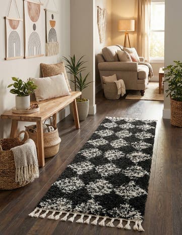 Black and White Serenity Shag Runner Rug