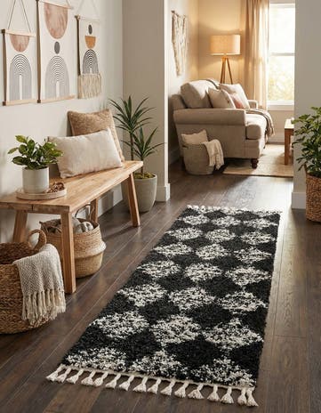 Black and White Serenity Shag Runner Rug