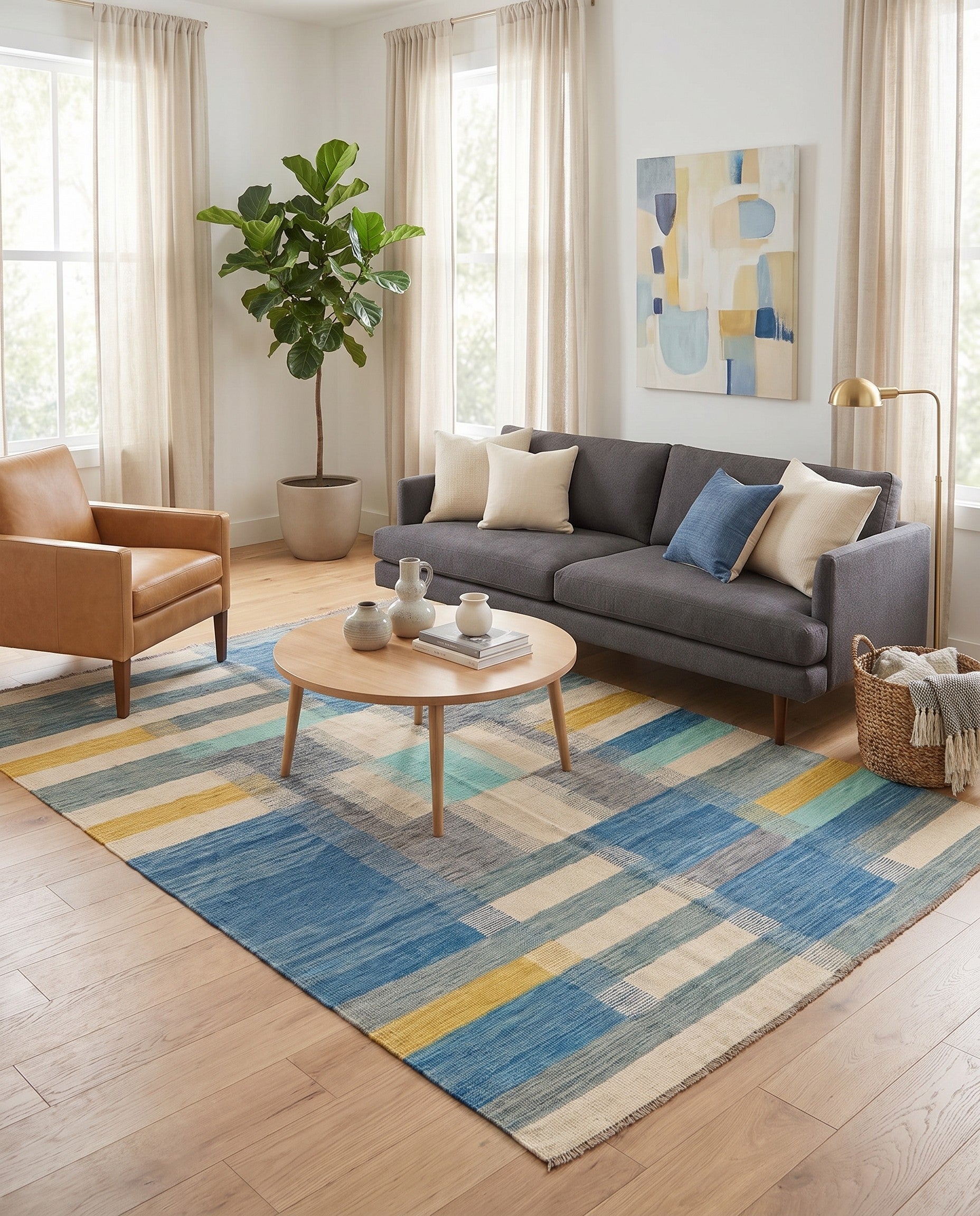 4' 9 x 8' Hand Woven Kilim Modern Wool Rug