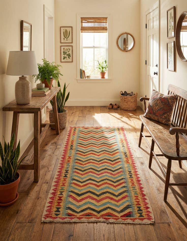 Detail image of 3' 4 x 6' 7  Hand Woven Kilim Maymana Wool Runner Rug