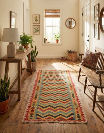 3' 4 x 6' 7 Hand Woven Kilim Maymana Wool Runner Rug
