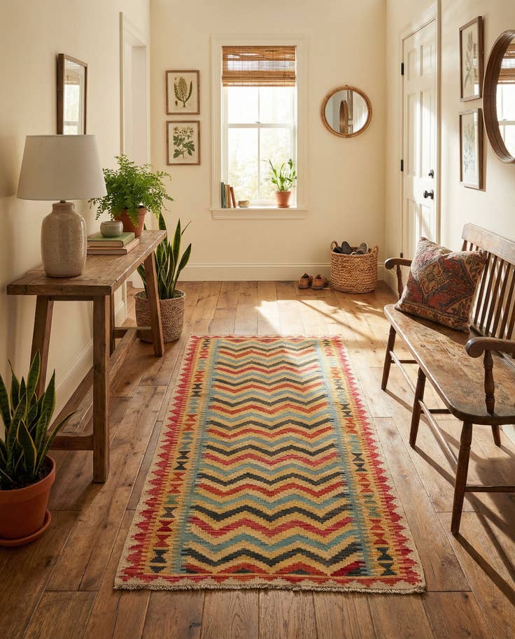 Detail image of 3' 4 x 6' 7 Hand Woven Kilim Maymana Wool Runner Rug