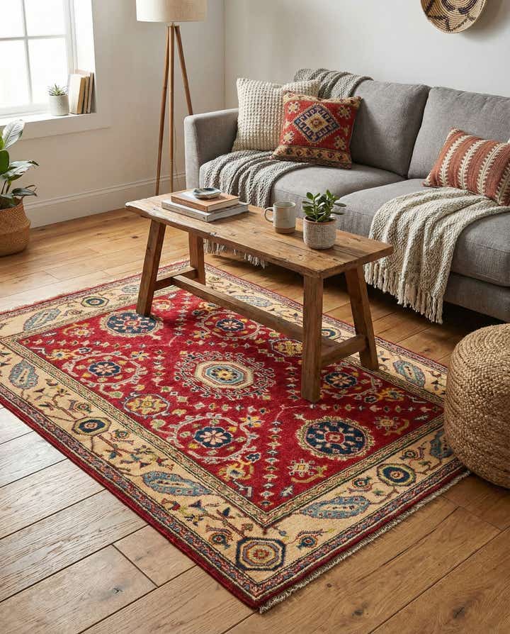 3' 4 x 4' 10 Hand Knotted Kazak Rug