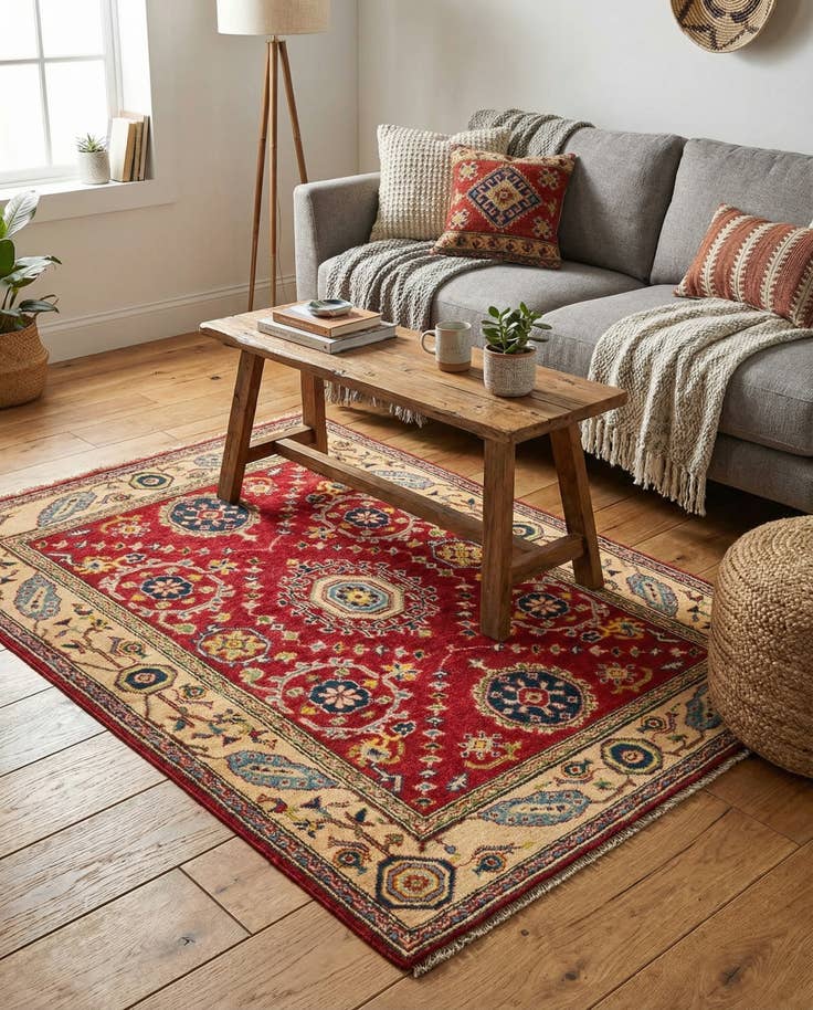 Detail image of 3' 4 x 4' 10 Hand Knotted Kazak Rug