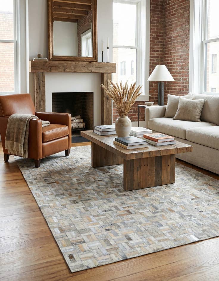 Detail image of 5' x 7' 10 Cowhide Leather Rug