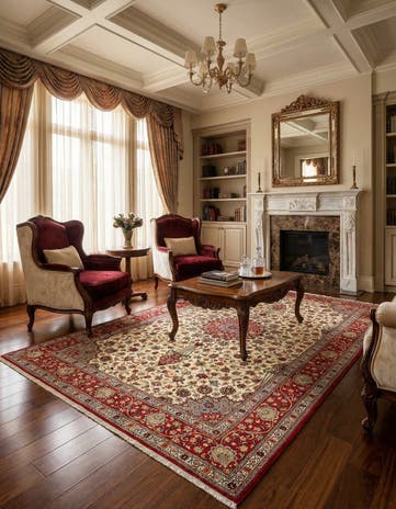 6' 6 x 9' 7 Hand Knotted Qom Persian Rug