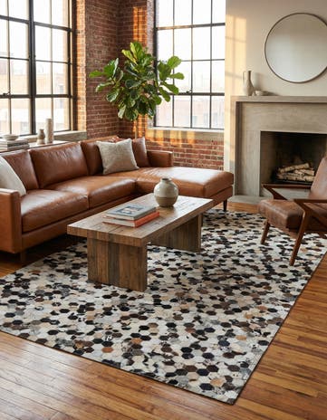 5' x 8' 1 Cowhide Leather Rug