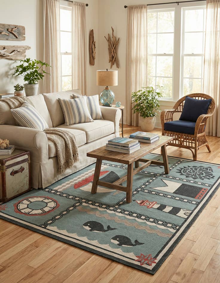 Detail image of 6' x 9'  Washable Coastal Indoor / Outdoor Rug