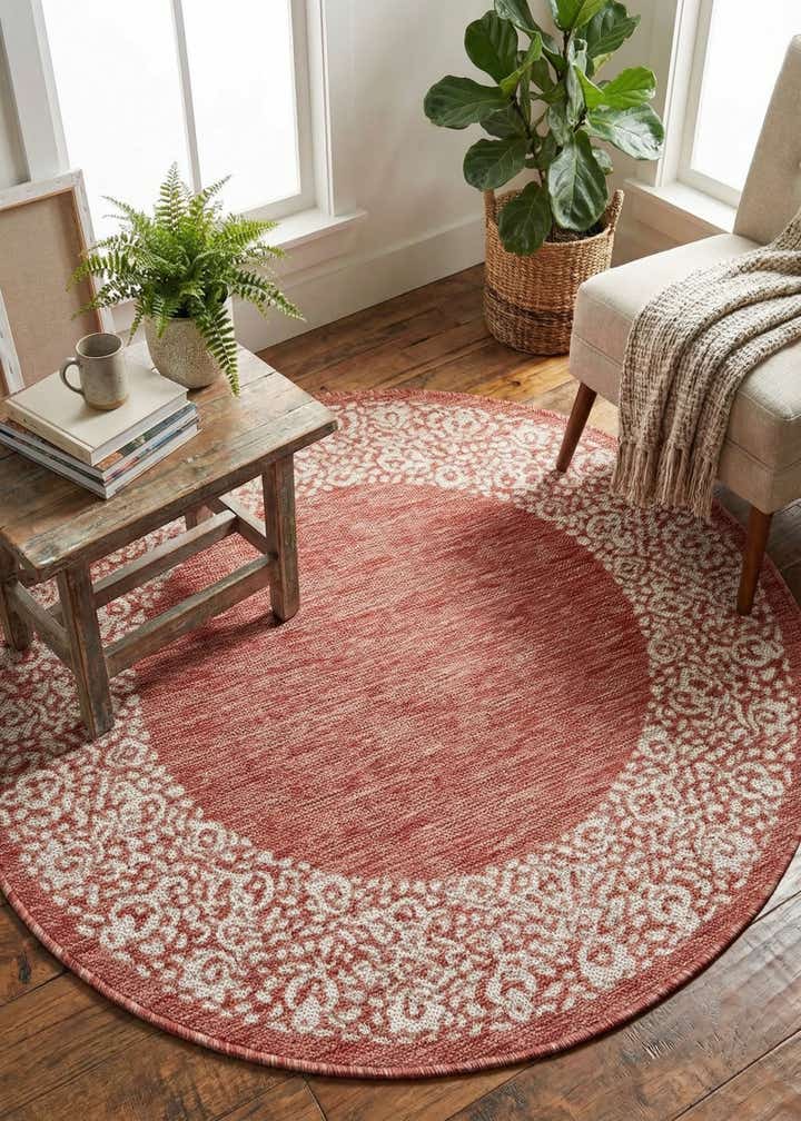 4' x 4' Easy-Clean Border Indoor / Outdoor Round Rug
