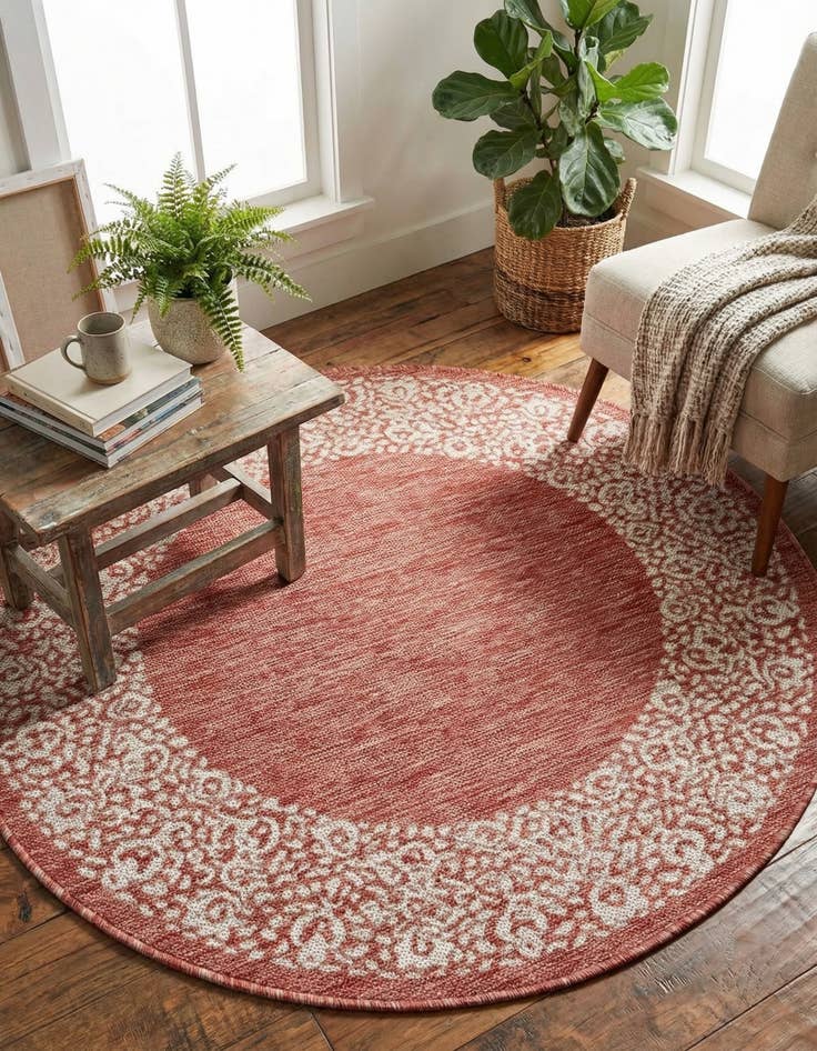 Detail image of 4' x 4' Easy-Clean Border Indoor / Outdoor Round Rug