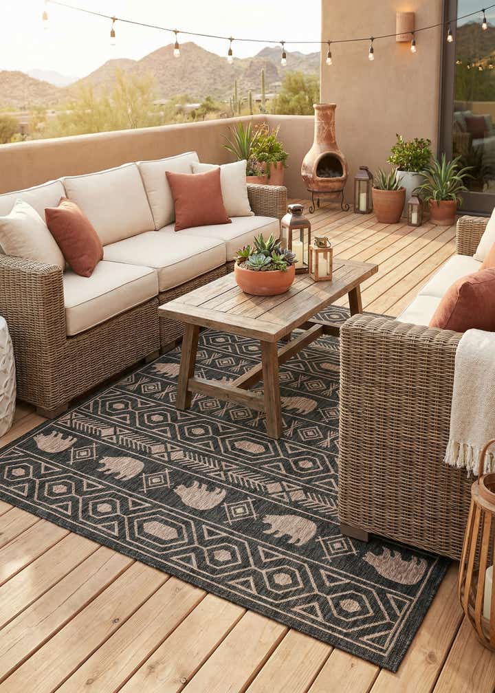 7' 10 x 10' Easy-Clean Southwestern Indoor / Outdoor Rug