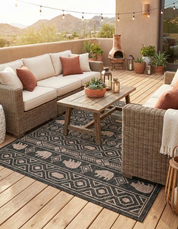 7' 10 x 10' Easy-Clean Southwestern Indoor / Outdoor Rug