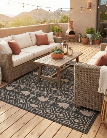 7' 10 x 10' Easy-Clean Southwestern Indoor / Outdoor Rug