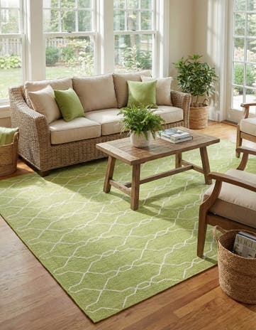 Green Easy-Clean Lattice Indoor / Outdoor Rug