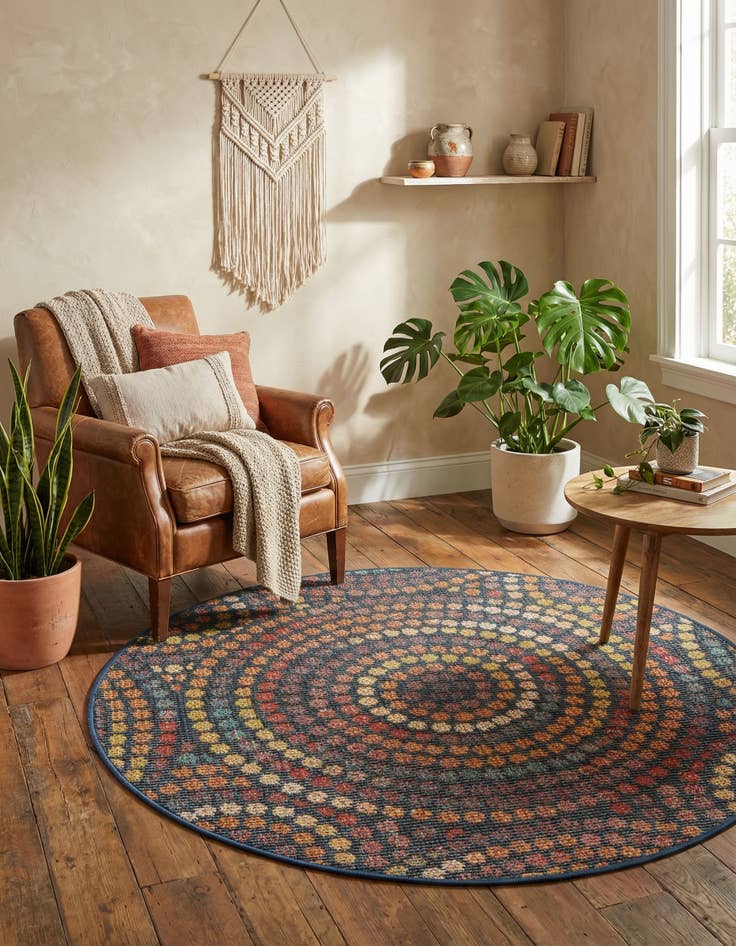 Detail image of 3' 3 x 3' 3  Washable Baja Indoor / Outdoor Round Rug