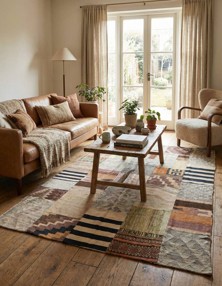 Detail image of 5' 4 x 8'  Hand Woven Kilim Patchwork Wool Rug