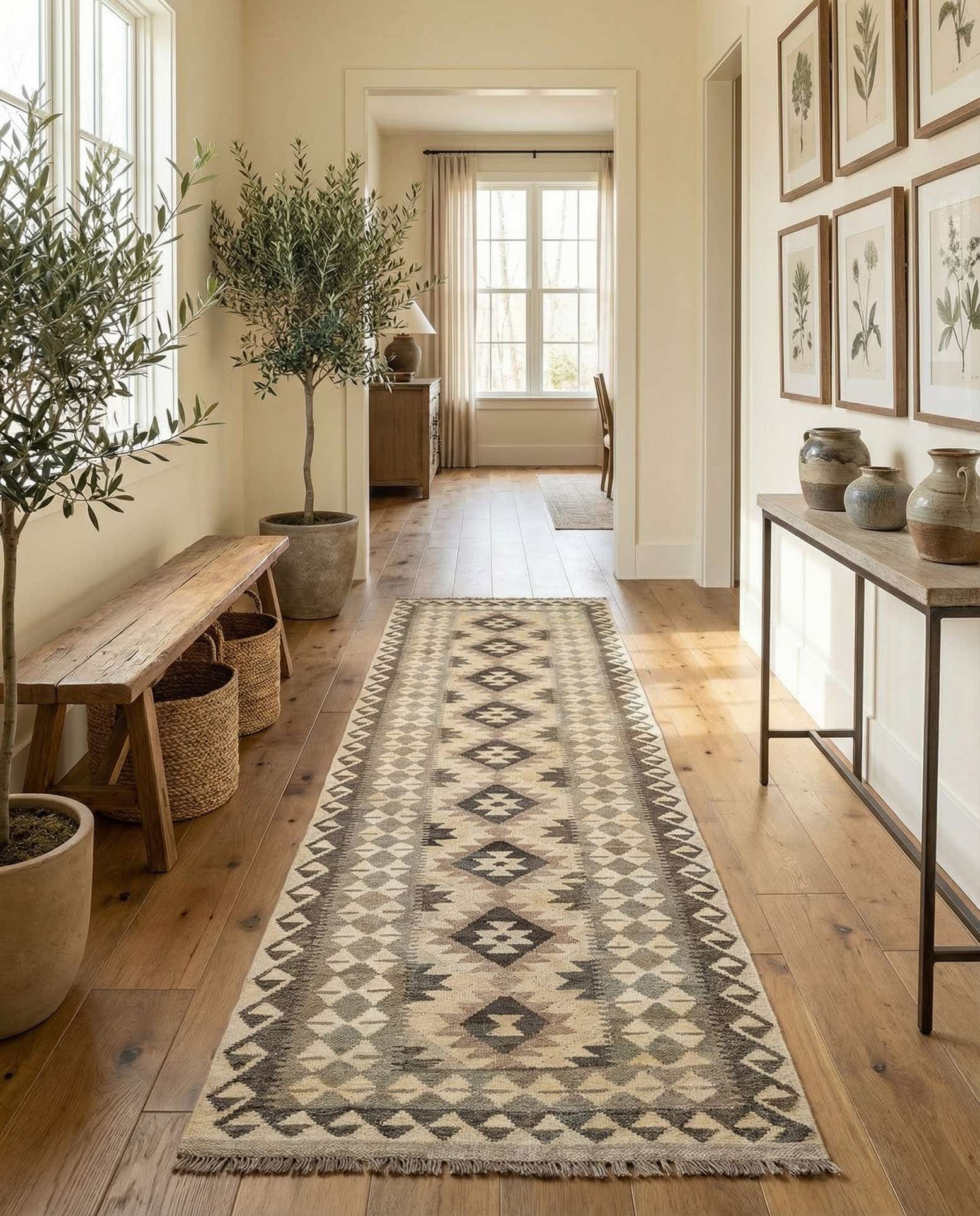 2' 9 x 9' 9 Hand Woven Kilim Maymana Wool Runner Rug
