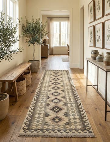 2' 9 x 9' 9 Hand Woven Kilim Maymana Wool Runner Rug
