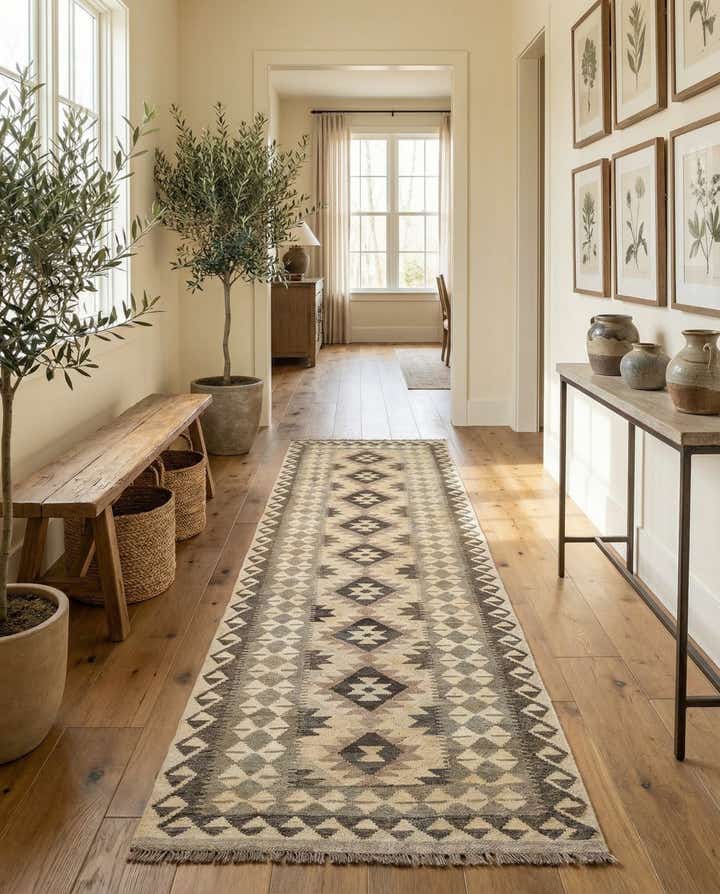 2' 9 x 9' 9 Hand Woven Kilim Maymana Wool Runner Rug