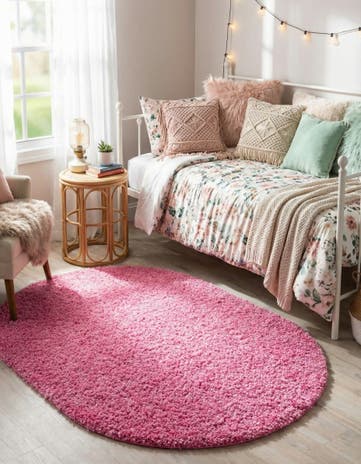 Taffy Pink Solid Shag Oval Rug