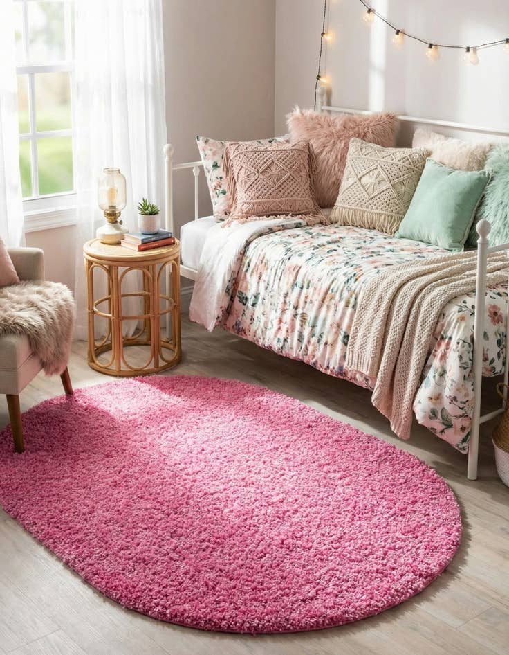 Detail image of  3' x 5' 3 Solid Shag Oval Rug