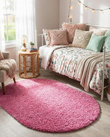  3' x 5' 3 Solid Shag Oval Rug