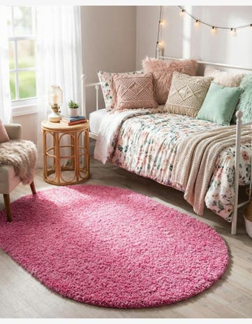 Taffy Pink Solid Shag Oval Rug