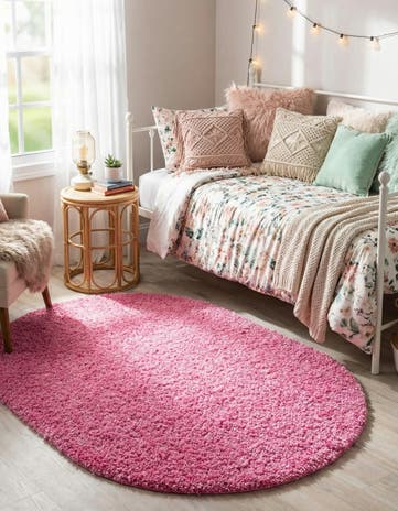 Taffy Pink Solid Shag Oval Rug