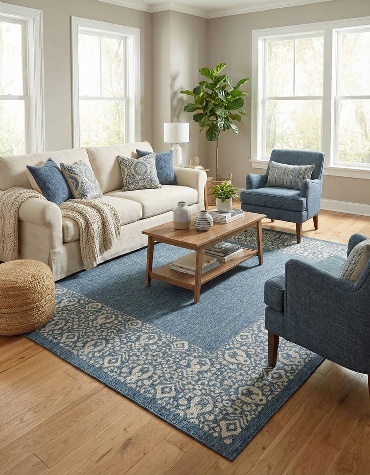 Detail image of 7' 10 x 7' 10  Washable Border Indoor / Outdoor Square Rug