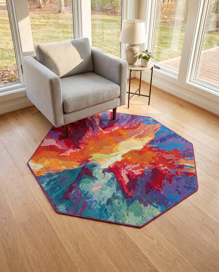 Detail image of 4' x 4' Easy-Clean Modern Indoor / Outdoor Octagon Rug