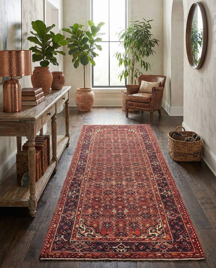 Detail image of 3' 8 x 9' 10 Hand Knotted Hossainabad Persian Wool Runner Rug