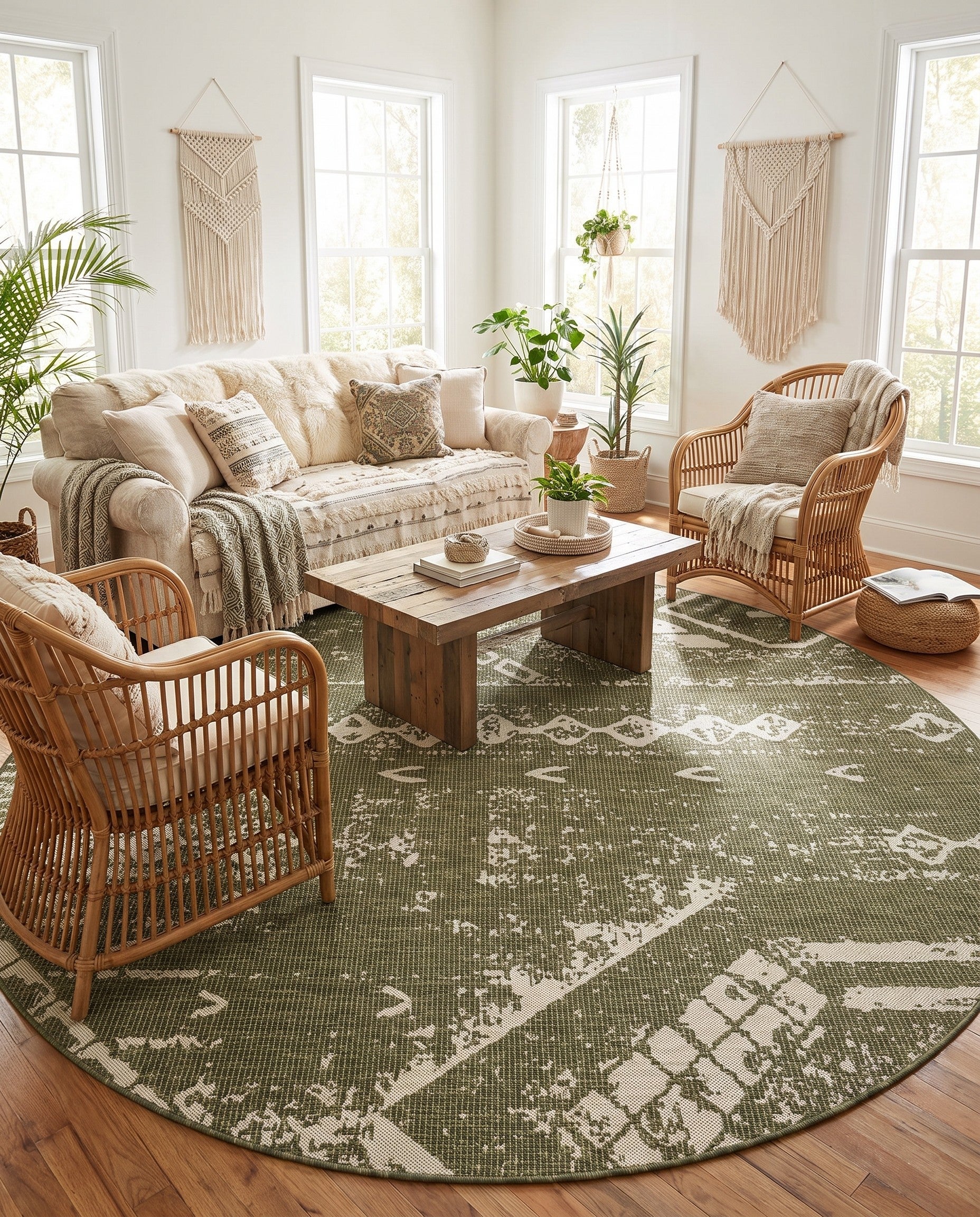 10' 8 x 10' 8 Easy-Clean Bohemian Indoor / Outdoor Round Rug