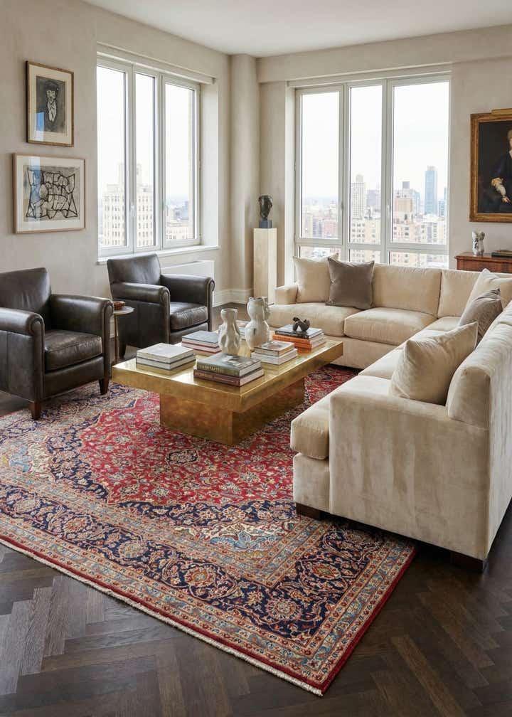 9' 8 x 13' 3 Hand Knotted Kashan Persian Wool Rug