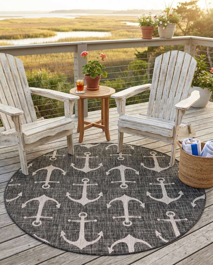 5' 3 x 5' 3 Easy-Clean Coastal Indoor / Outdoor Round Rug